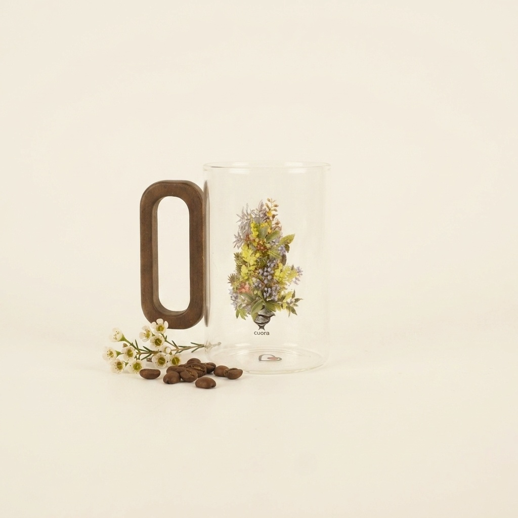 TAZA DE VIDRIO + MANGO DE MADERA 300 ml - Julia I